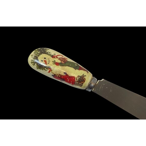 Christmas-Themed Glass Cheese Board Set with Spreader and Tray Snowman and Child - Picture 5 of 7